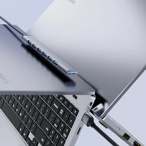 Vista 5 de Concentrador USB 3.0, SNLLMZI Aluminio USB 3.0 7 Puertos Hub Expander, Hub de datos portátil ultra delgado para MacBook, laptop, PC, Mac Pro, Mac
