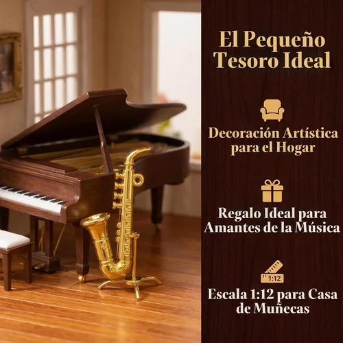 Vista 5 de Toyvian Modelo de saxofón en miniatura, decoración dorada de latón a escala