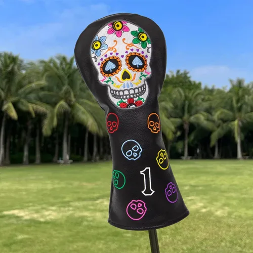 Vista 8 de Montela Golf Club Covers,Colorful Skeleton Putter Cover Driver Covers Negro/Para 3 Piezas