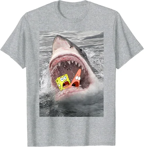 Vista 4 de Camiseta divertida de Bob Esponja con diseño de tiburón y ataque de tiburón para hombres y mujeres Negro