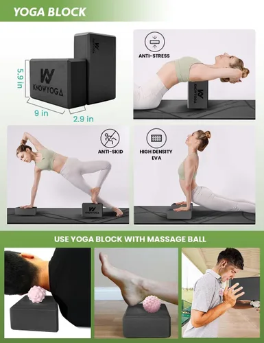 Vista 4 de Kit de inicio de yoga 12 en 1 – El juego de yoga incluye esterilla de yoga, rodillo de espuma, 4 bandas de resistencia, bloques de yoga 2 paquetes