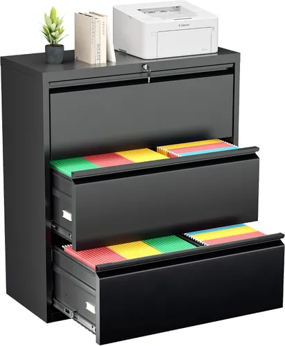 Vista 20 de Greenvelly Archivador Vertical de 18" D, Gabinete de 2 Cajones con Cerradura para Oficina en Casa, Metal Negro para Colgar Carpetas