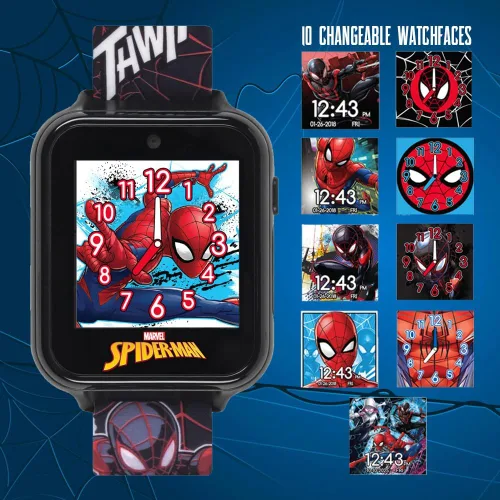 Vista 5 de Marvel Spider-Man - Reloj inteligente para niños, reloj interactivo con pantalla táctil con 10 caras de reloj personalizables, cámara integrada