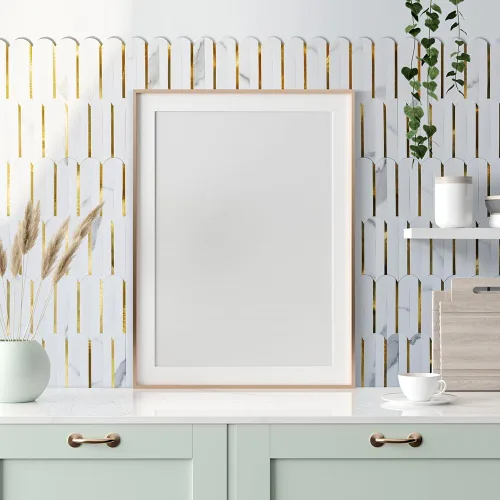 Vista 3 de DICOFUN - Azulejo adhesivo de loseta en muro de PVC para la cocina, aspecto de mármol blanco, 10 láminas, 9.4 pies cuadrados Escamas