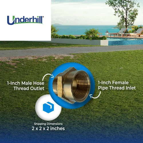 Vista 4 de Underhill Conector de manguera de jardín Accesorios de latón macizo Adaptador de manguera hembra a macho, rosca hembra de 1 pulgada x rosca