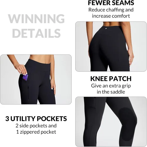 Vista 5 de baleaf Womens Winter Horse Riding Pants Fleece Breeches Leggings Negro