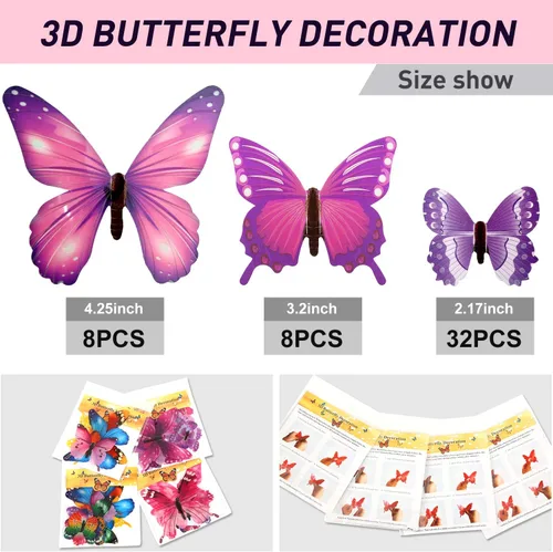 Vista 8 de 48 calcomanías de mariposa 3D que brillan en la oscuridad, decoración de Luminoso, extraíble, multicolor, material de PVC, decoración de pared y 48