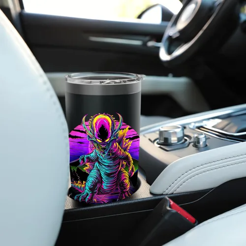 Vista 6 de Retro Funny streetwear Synthwave 80s 90s spacezilla alien Stainless Steel Insulated Tumbler