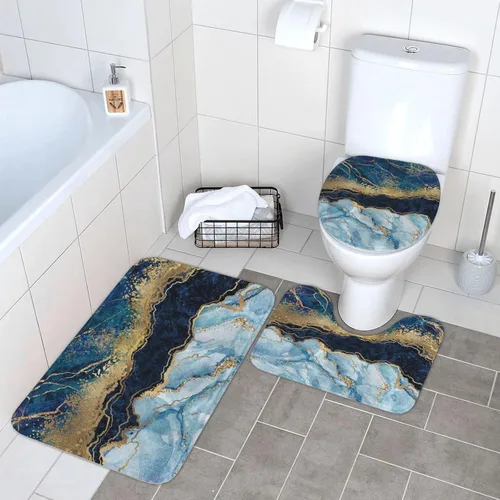 Vista 8 de Evealyn Juego de 3 tapetes de baño antideslizantes y absorbentes para baño, color azul marino, juego de alfombras de ducha para baño, dormitorio