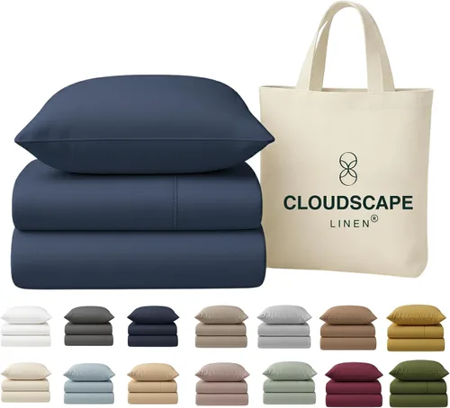 Vista 27 de Cloud Scape Linen - Juego de sábanas de 100% algodón egipcio, tamaño individual, juego de ropa de cama de lujo de 3 piezas, 400 hilos, calidad