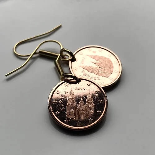 Vista 4 de España Spain 1 Euro Cent coin earrings Santiago de Compostela cathedral apostle Lugo Way of Saint James the Great Catholic church Iglesia Camino