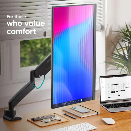 Vista 5 de ONKRON Soporte de escritorio con brazo de monitor único para monitores de 13" a 32" de hasta 17 libras - Brazo de monitor de resorte de gas
