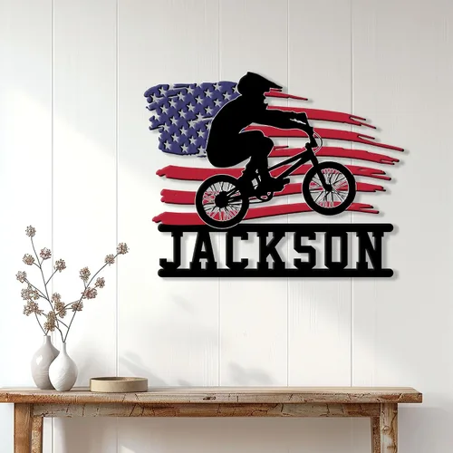 Vista 3 de Letrero de metal BMX personalizado – Bicicleta, pared de bicicleta, garaje, habitación, patio, hogar, decoración de oficina – Regalo para mamá