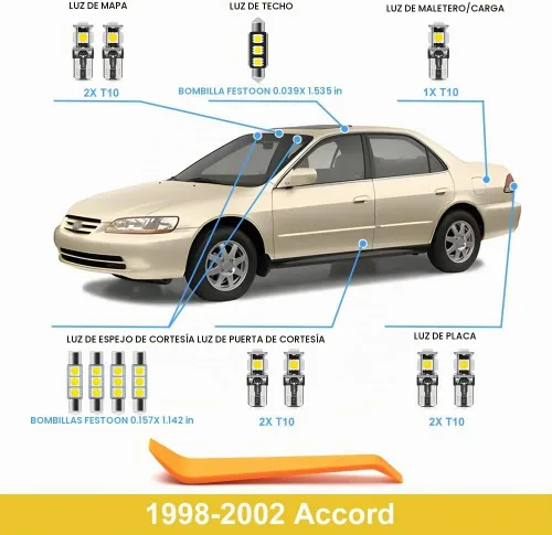 Vista 3 de 12 piezas de kit de bombillas LED interior para Hon'da Accord 1998 1999 2000 2001 2002, luces de mapa, cúpula, puerta, maletero, matrícula