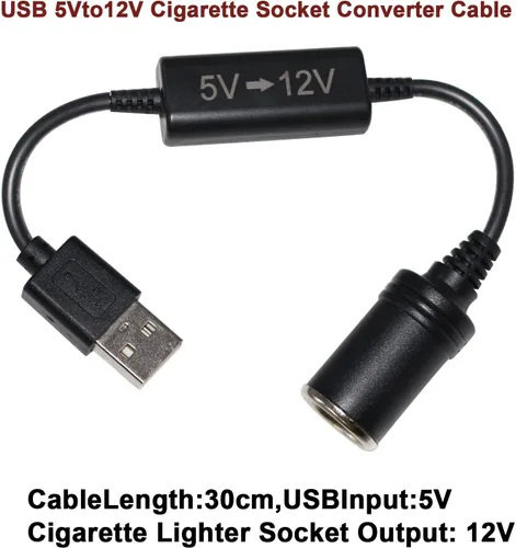 Vista 6 de Convertidor de voltaje elevador de 5 V a 12 V, USB A macho de 1 pie a encendedor de cigarrillos hembra cable de aumento de enchufe hembra