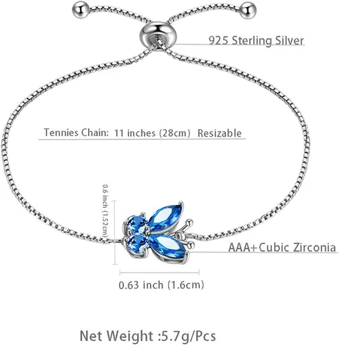 Vista 6 de Aurora Tears Butterfly Jewelry,Women 925 Sterling Silver Butterflies Birthstone Pendant NecklaceEarringsRings Wedding Gift