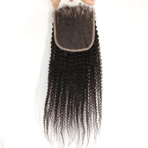Vista 5 de Afro Kinky Curly 5x5 HD Cierre de encaje prearrancado con borde rizado de bebé 4B 4C, cierre de encaje HD de cabello humano transparente