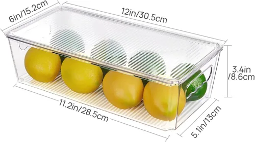Vista 6 de Refrigerador Oragnizer con tapa, recipientes de plástico transparente apilables, contenedor de almacenamiento de alimentos reutilizable, sin BPA
