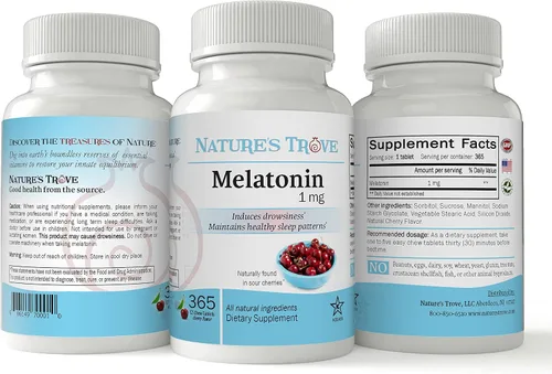Vista 2 de Nature's Trove Melatonina 1mg 365 EZ-Chew Tabletas Sabor Cereza