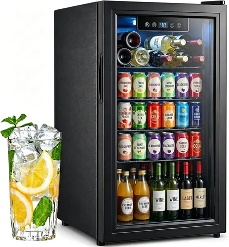 Vista 8 de Refrigerador de bebidas, mini refrigerador de 1.8 pies cúbicos con puerta de vidrio y control electrónico de temperatura para cerveza, vino
