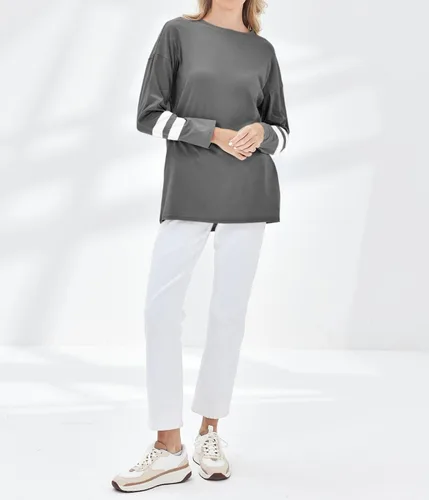 Vista 70 de Fisoew Camisetas de manga larga para mujer, holgadas, casuales, con cuello redondo, blusa suave