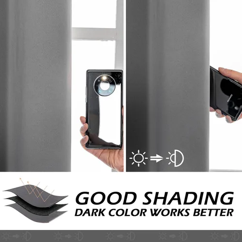 Vista 5 de MYSKY HOME Cortinas opacas de 90 pulgadas de largo para sala de estar, cortinas grises para dormitorio, cortinas con aislamiento térmico gris