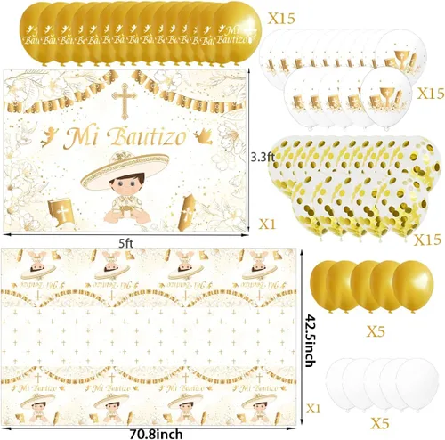 Vista 4 de Kit de 57 piezas de guirnalda de arco de globos de Mi Bautizo para He God Bless Baby Boy Bautizo Party Decoraciones Primera Comunión Decoración