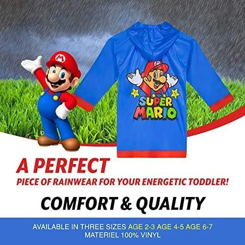 Vista 5 de Nintendo Super Mario - Slicker azul para niños pequeños, talla S 23, M 45 y L 67, Azul Patchwork
