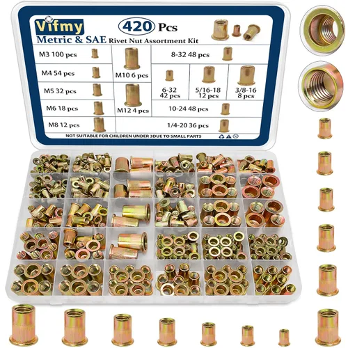Vista 17 de Tuerca de remache UNC de 1/2 ''-13, 10 piezas de acero inoxidable 304 cabeza plana remache roscado inserto Nutsert