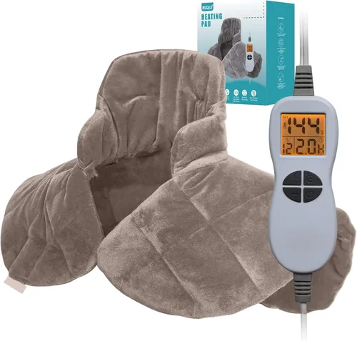 Vista 19 de Ruqiji Almohadilla térmica de cuello y hombro con peso de 19 x 24 pulgadas, 2.5 libras con 12 ajustes de temperatura y temporizador de cuenta