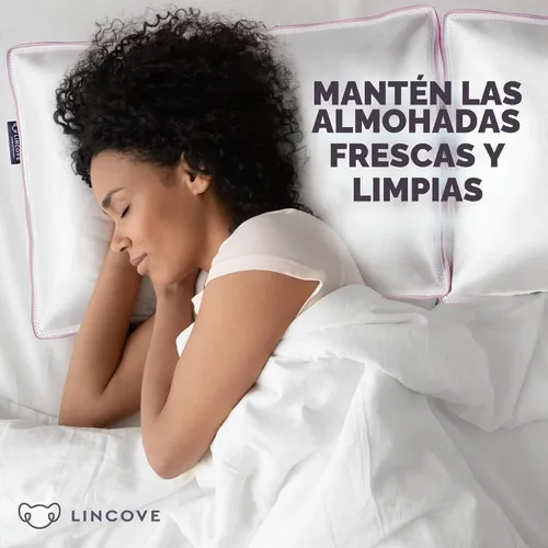 Vista 6 de Lincove Funda protectora de almohada de satén 100% algodón, funda de almohada con cremallera, 500 hilos, algodón de lujo, protector de almohada