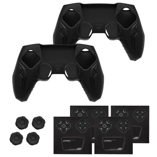 Vista 2 de PlayVital 2 Pack Silicone Skin Set for PS5 Controller - Charging Dock Compatible, Full Protection Case with Futuristic CyberMech Design, Soft Cover