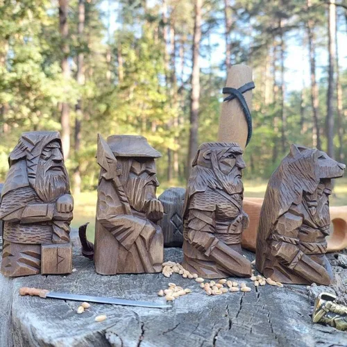 Vista 8 de Estatuas de dioses nórdicos – Estatua de Odin Thor Tyr Ulfhednar, figuras de mitología vikinga nórdica, adornos paganos nórdicos para decoración