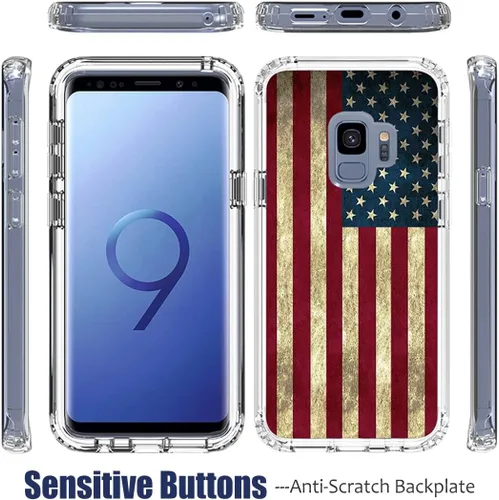 Vista 5 de Funda para Galaxy S9, Samsung S9 SM-G960U con protector de pantalla de vidrio templado, cuerpo completo, bonito diseño floral, a prueba de golpes