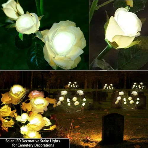 Vista 7 de SmilingTown Luces solares de flores para exteriores, impermeables, [actualizadas], paquete de 2 10 rosas blancas, luces decorativas para jardín