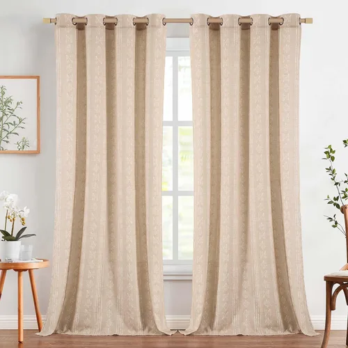 Vista 32 de jinchan Cortinas bohemias a rayas para sala de estar, cortinas de lino estilo granja de 63 pulgadas de largo, 2 paneles para dormitorio, mudcloth