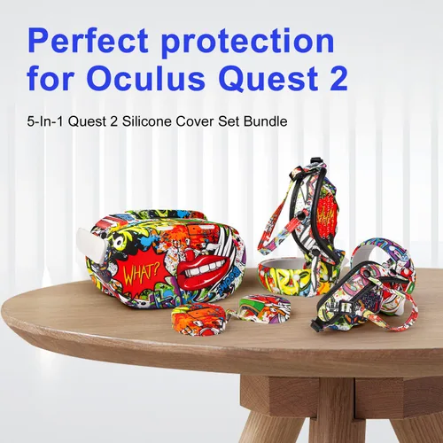 Vista 7 de Accessories for Oculus Quest 2, YIZEIJOB VR Protective Silicone Cover Skin Set Compatible with Meta Quest 2 - Street Graffiti