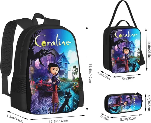 Vista 4 de KAJUE Mochilas para niñas y niños, juego de bolsas escolares con bolsa de almuerzo, estuche para lápices, ligero, lindo, 17 pulgadas, 3