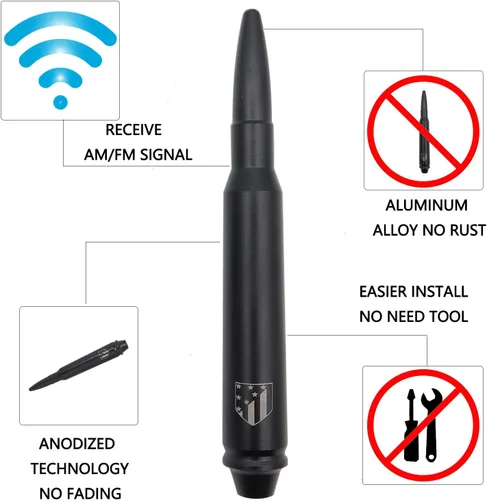 Vista 3 de Antena aérea FM de aluminio de 5.7 pulgadas, radio corta de repuesto negro para coche, amplificador de señal de radio estéreo para Jeep Wrangler JK
