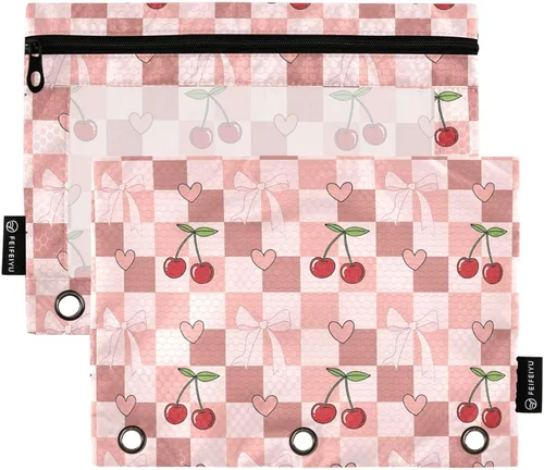 Vista 31 de Gredecor Estuche para lápices con 3 anillos con purpurina azul y rosa con cremallera, 2 unidades, organizador transparente para carpeta escolar