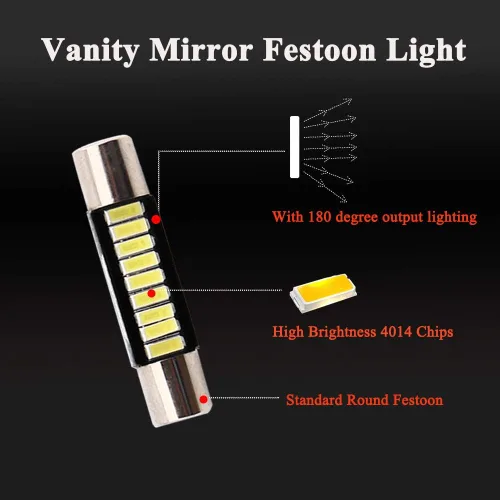 Vista 4 de YM E-Bright Espejo LED 6641 Blanco 4014 9-SMD 12V Festoon Dome Light Bombillas LED (paquete de 10) (1.220 in)