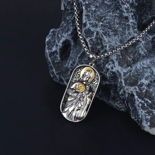 Vista 5 de SIMONLY Collar de plata de ley 925 de San JudaFlorianBenedicto, collar de protección de medalla de San Cristóbal, amuleto cristiano, regalos