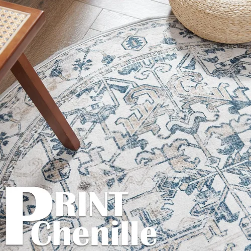 Vista 356 de jinchan Lima - Alfombra simétrica floral geométrica lavable, alfombra de entrada de medio círculo de 2 x 3, alfombra de media luna, suave y Azul