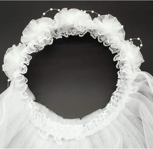 Vista 4 de Velo de niña de flores velo de niña blanco perla centro floral corona primera comunión velos para niña