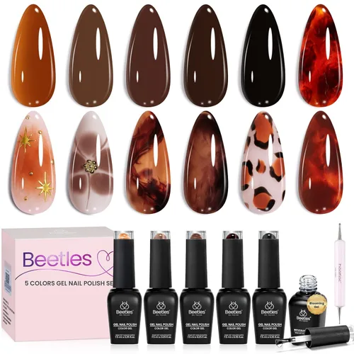 Vista 30 de Beetles - Juego de esmaltes de gel de otoño con gel floreciente, efecto A - Marrón ámbar Atracción ámbar