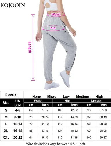 Vista 4 de KOJOOIN Pantalones deportivos casuales holgados para mujer, de cintura alta, pantalones deportivos con bolsillos