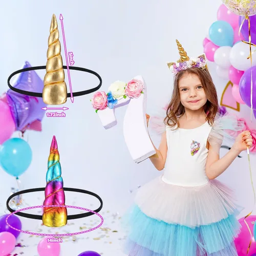 Vista 3 de Yuxung Paquete de 24 diademas de cuerno de unicornio con bandas elásticas para niñas y adultos, accesorios de disfraces de cosplay, 8 estilos