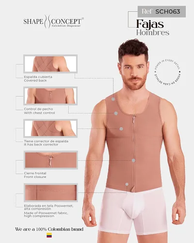Vista 6 de SHAPE CONCEPT 062 063 Fajas Colombianas para Hombres Mens Faja Alta Compresión Garmen Shapewear Body Shaper para Hombres