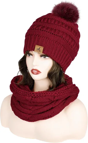 Vista 2 de Winter Beanie Hat Scarf Gloves Set, Soft Fleece Knit Hat Warm Touchscreen Gloves Neck Warmer Thick Scarves Gifts for Women