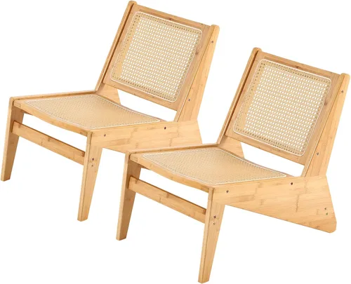 Vista 12 de Welnow Silla de ratán Mid Century con respaldo de caña tejida, nogal Juego de nogal